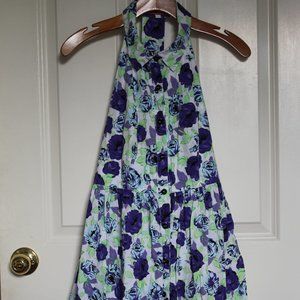 Purple Floral Collared Dress